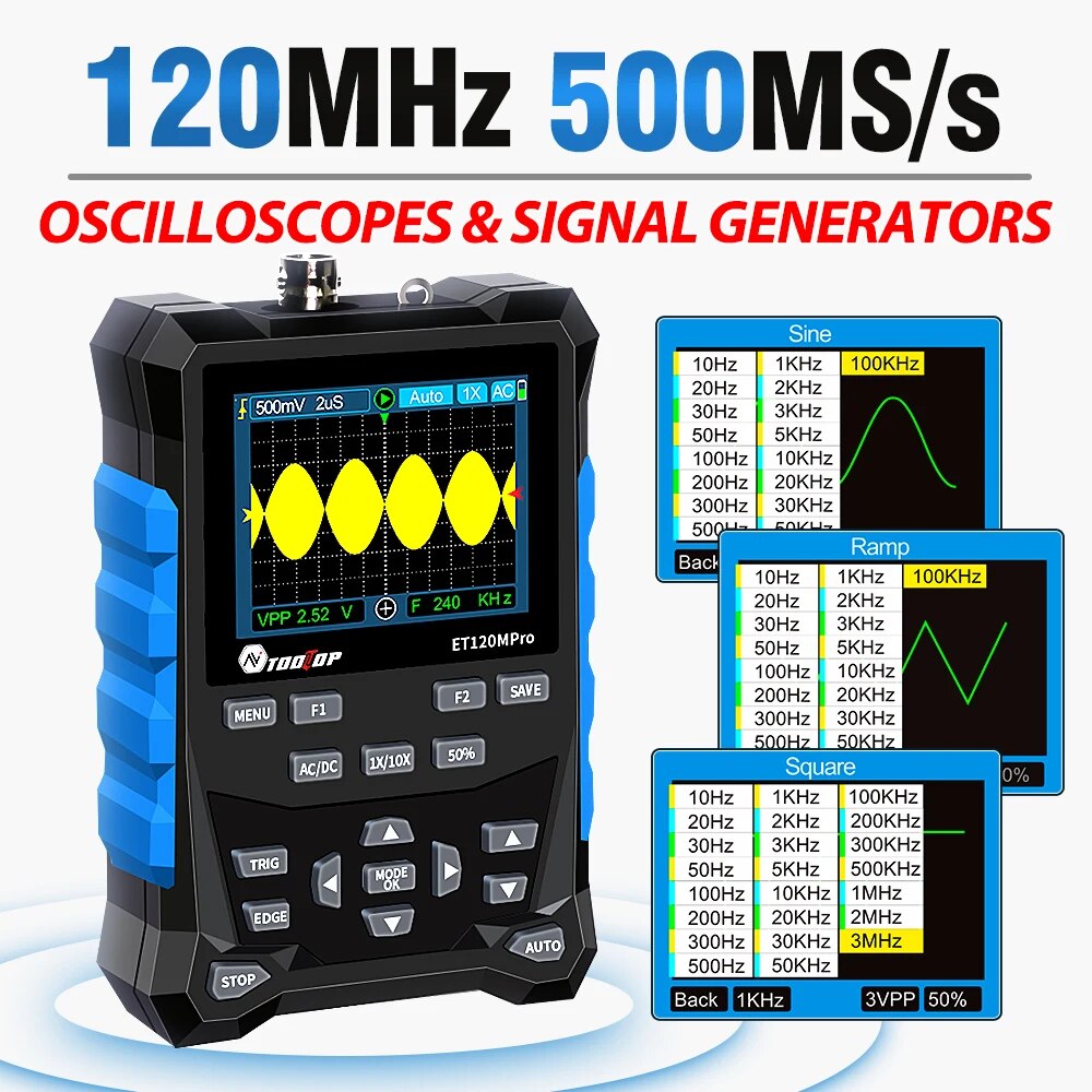 Digital Storage Oscilloscope 100Mhz - TOOLTOP ET120MPro Draagbare 120 MHz 500